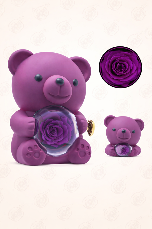 Ours Romantique avec Rose Éternelle & Bijou – Cadeau Inoubliable
