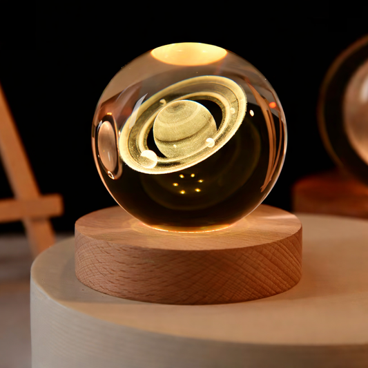 Lampe Cristal 3D Galaxie – Lampe LED Décorative avec Socle en Bois