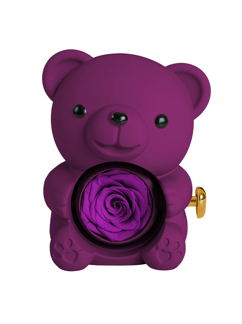 Ours Romantique avec Rose Éternelle & Bijou – Cadeau Inoubliable