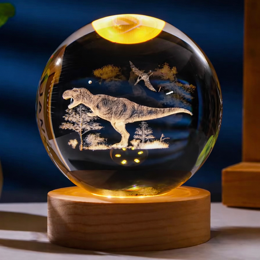 Lampe Cristal 3D Galaxie – Lampe LED Décorative avec Socle en Bois