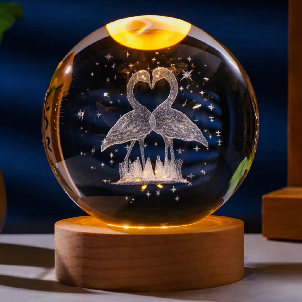 Lampe Cristal 3D Galaxie – Lampe LED Décorative avec Socle en Bois