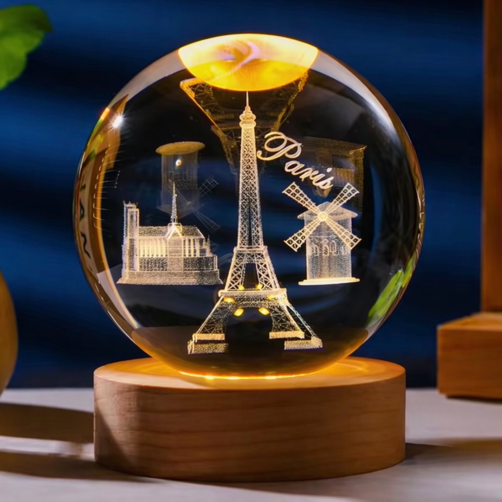 Lampe Cristal 3D Galaxie – Lampe LED Décorative avec Socle en Bois